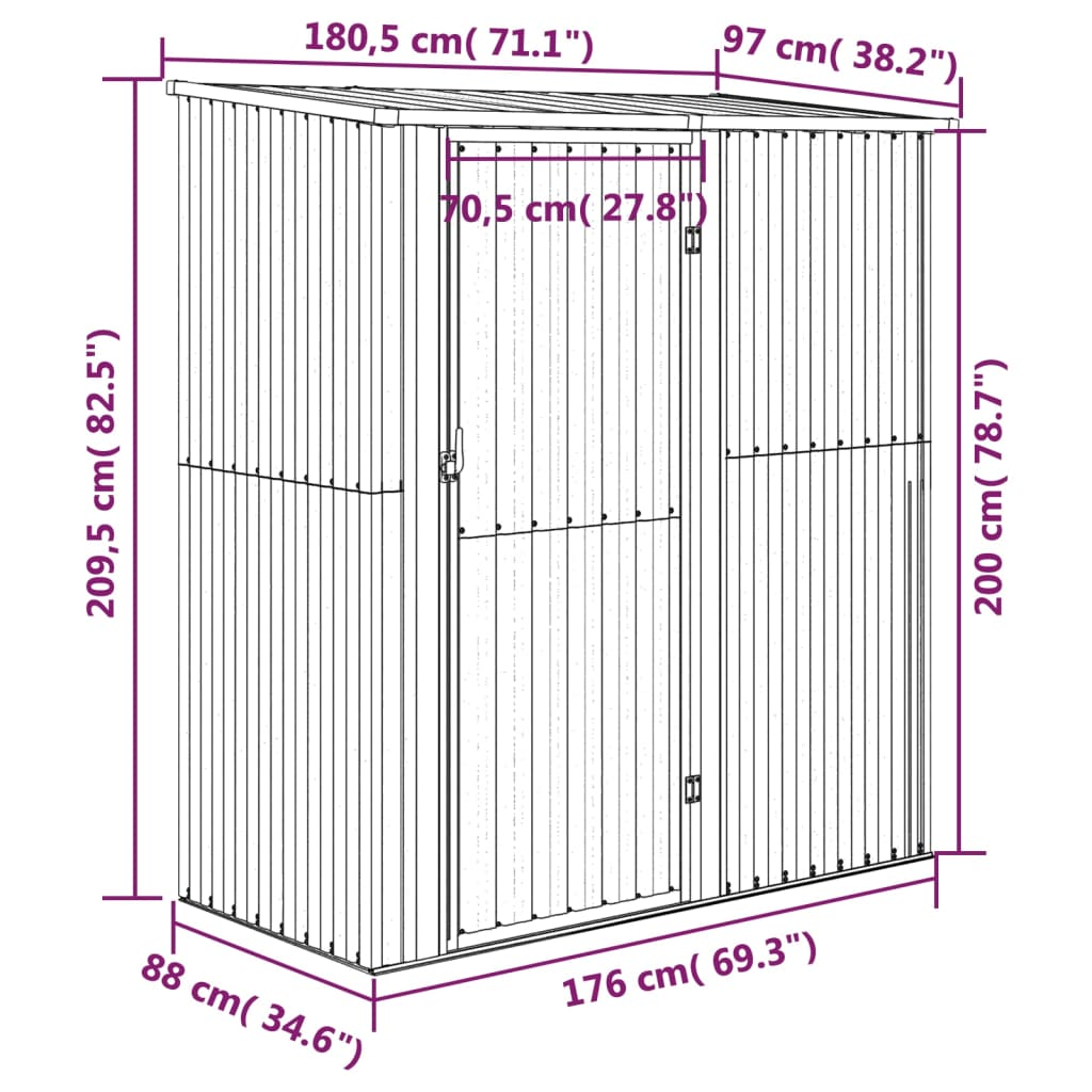 Garden Shed Grey 180.5x97x209.5 cm