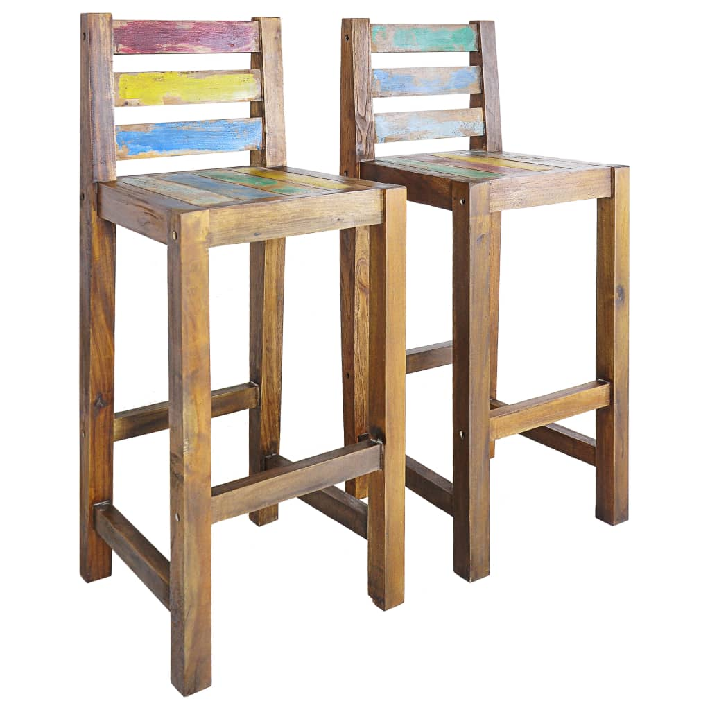 2 pcs Solid Reclaimed Wood Bar Stools