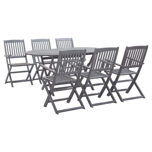 Grey Solid Acacia Wood 7 Piece Garden Dining Set | Jscapes