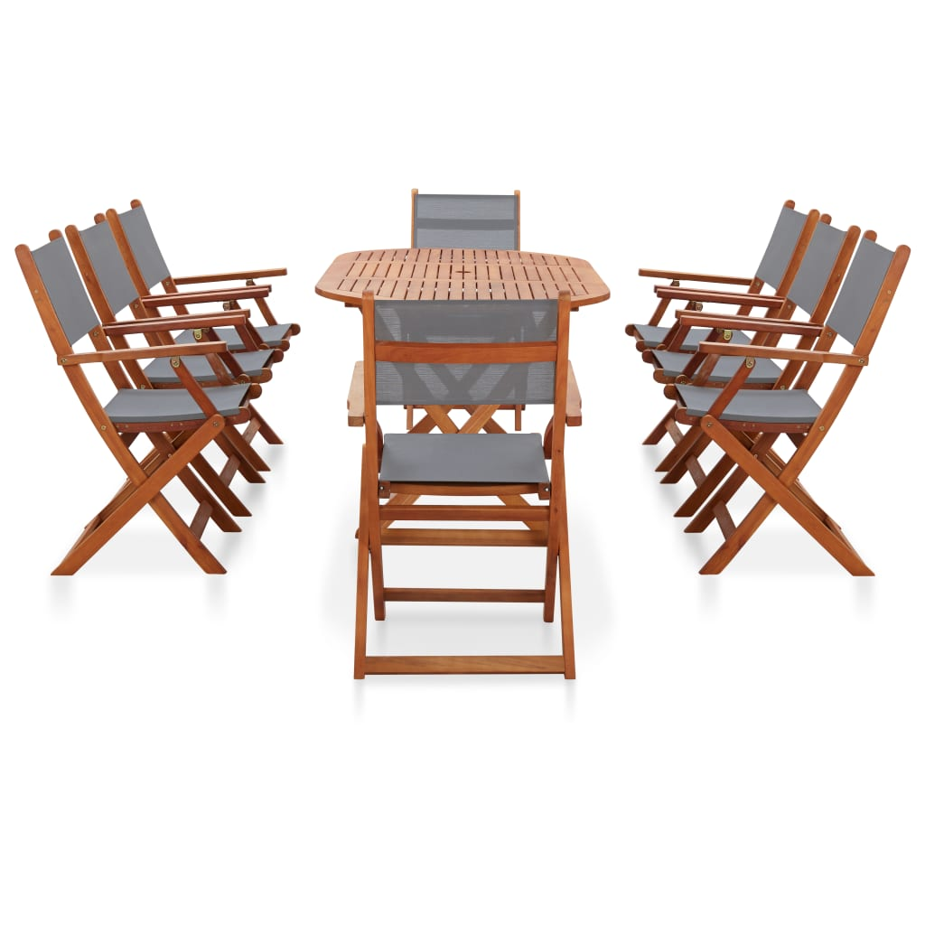 9 Piece Solid Eucalyptus Wood and Textilene Outdoor Dining Set