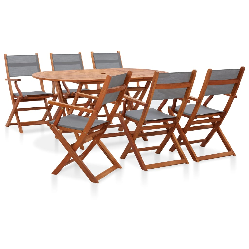 7 Piece Grey Solid Eucalyptus Wood and Textilene Outdoor Dining Set