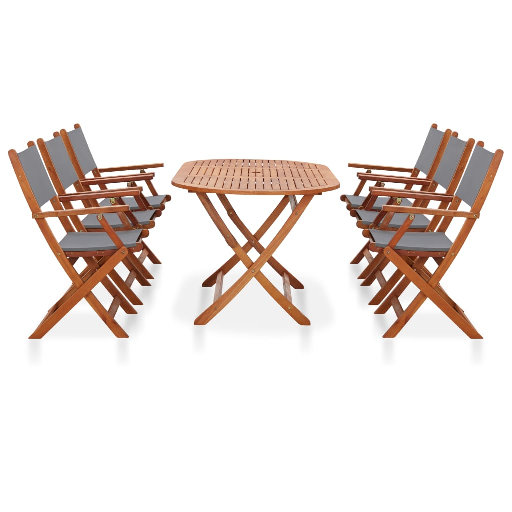 7 Piece Grey Solid Eucalyptus Wood and Textilene Outdoor Dining Set