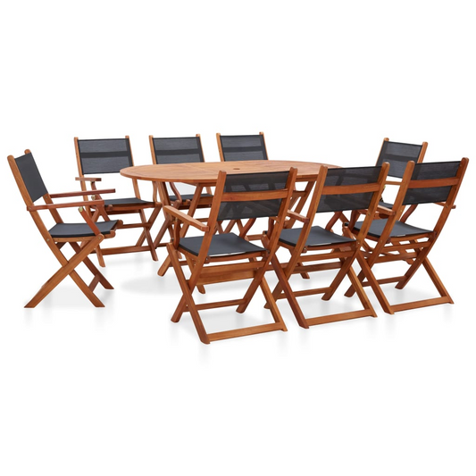 Solid Eucalyptus Wood and Textilene 9 Piece Outdoor Dining Set 