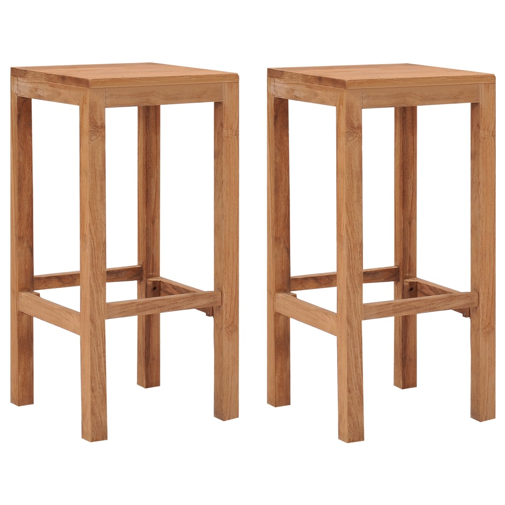  Set of 2 Solid Teak Wood Bar Stools 