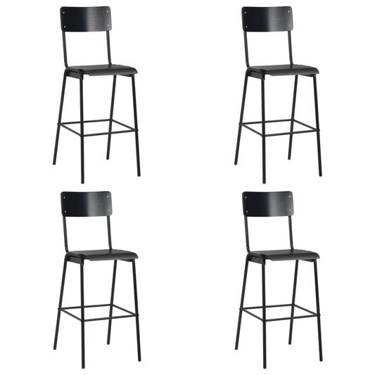 Black Solid Plywood Steel Bar Chairs 4 pcs 