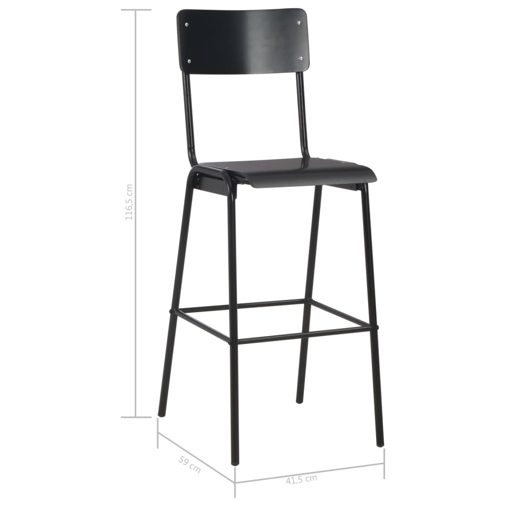 Black Solid Plywood Steel Bar Chairs 4 pcs 