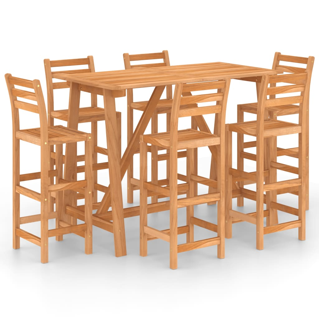 7 Piece Solid Acacia Wood Outdoor Bar Set 