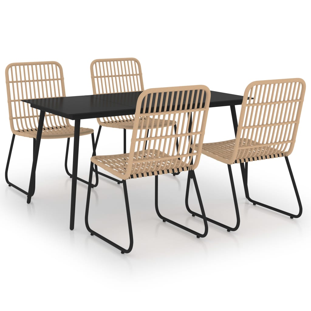 5 Piece Poly Rattan and Glass Outdoor Dining Set 