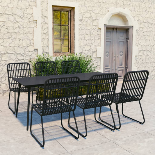 7 Piece Poly Rattan and Glass Outdoor Dining Set