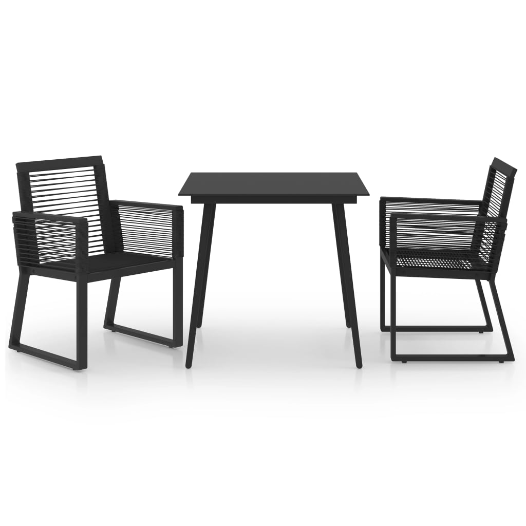 3 Piece Black PVC Rattan Outdoor Dining Set