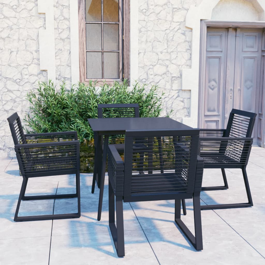 5 Piece Black PVC Rattan Outdoor Dining Set