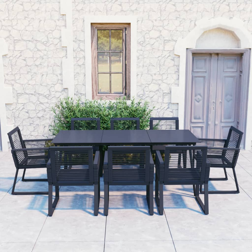 9 Piece Black PVC Rattan Outdoor Dining Set 