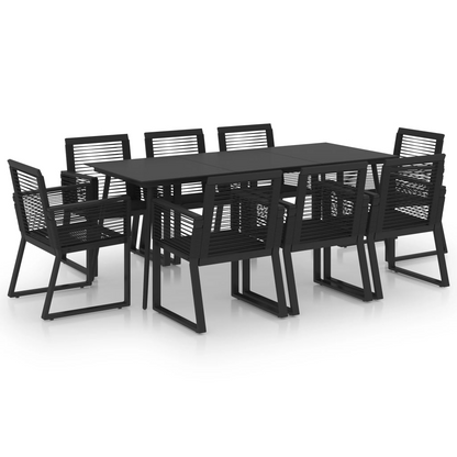 9 Piece Black PVC Rattan Outdoor Dining Set 