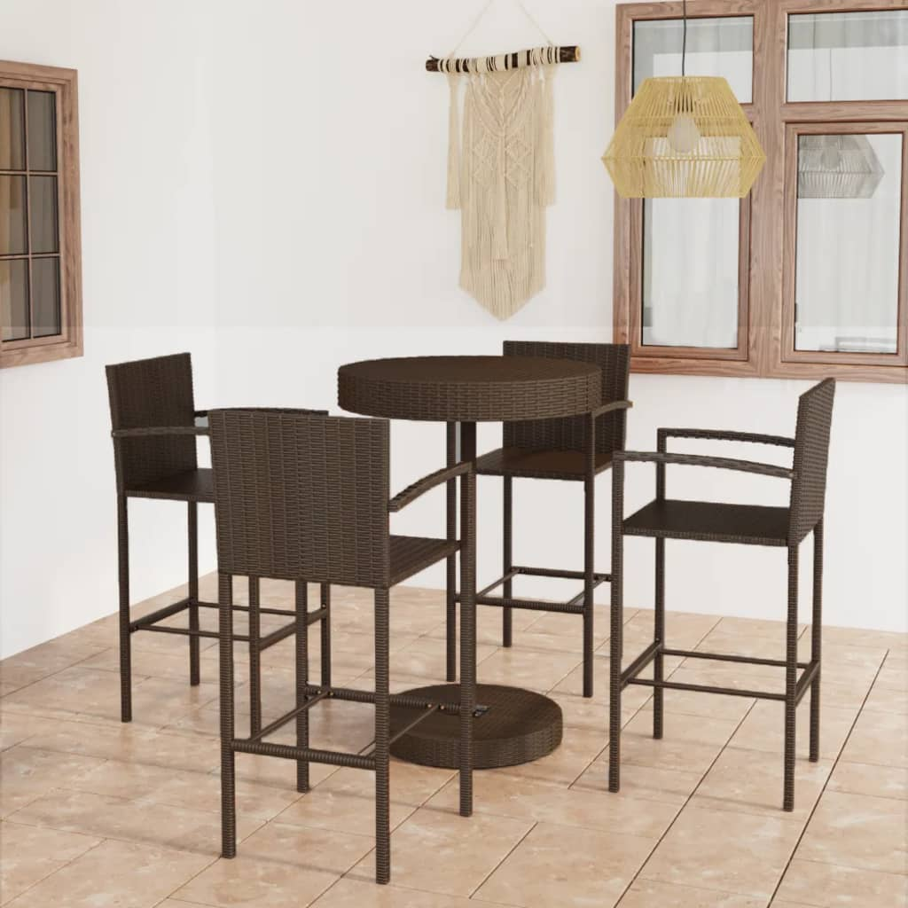  5 Piece Brown Poly Rattan Garden Bar Set