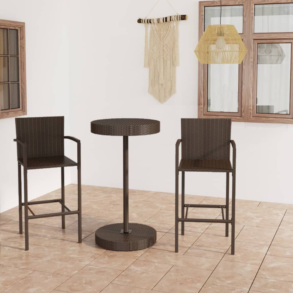 3 Piece Brown Poly Rattan Garden Bar Set