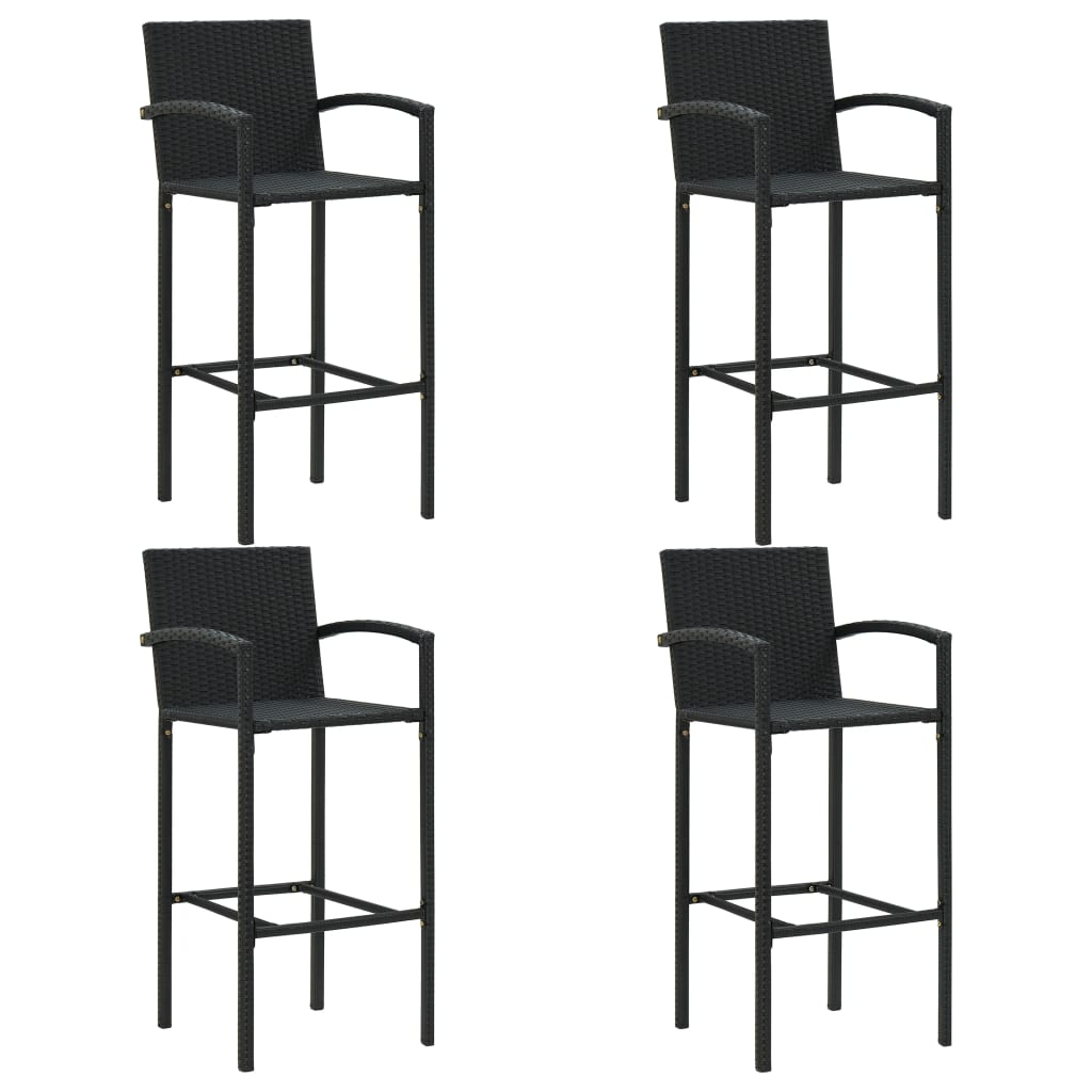 Black Poly Rattan 5 Piece Outdoor Bar Set with Armrest