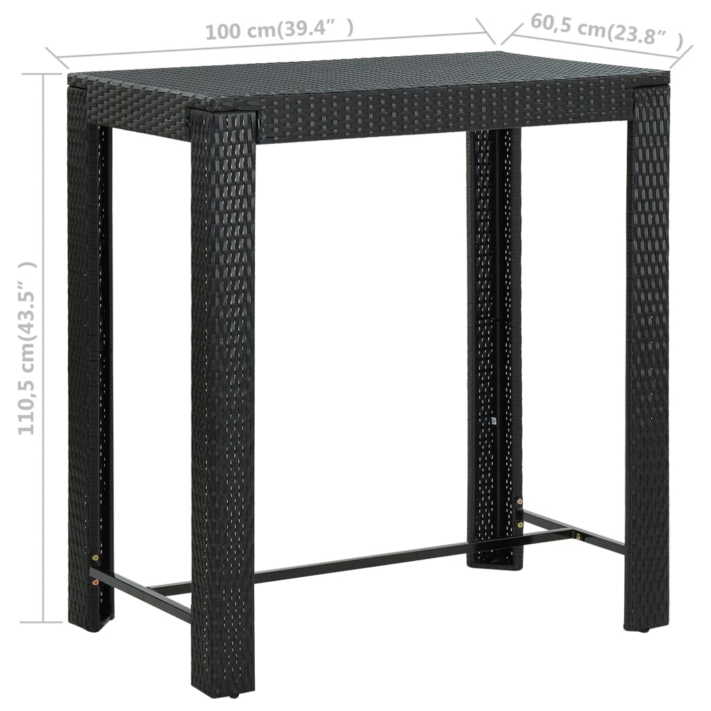 Black Poly Rattan 5 Piece Outdoor Bar Set with Armrest