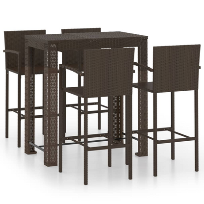 Brown Poly Rattan 5 Piece Outdoor Bar Set with Armrest