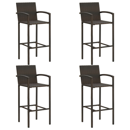 Brown Poly Rattan 5 Piece Outdoor Bar Set with Armrest