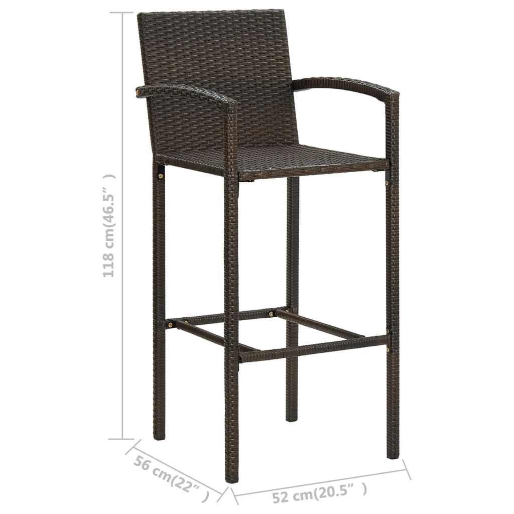 Brown Poly Rattan 5 Piece Outdoor Bar Set with Armrest