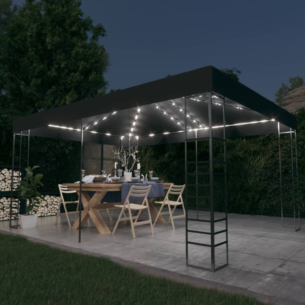 Anthracite Gazebo with LED String Lights