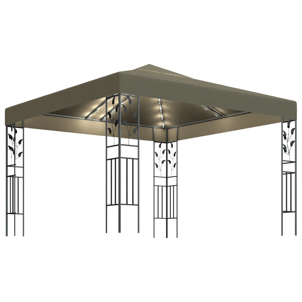 Taupe Gazebo with LED String Lights