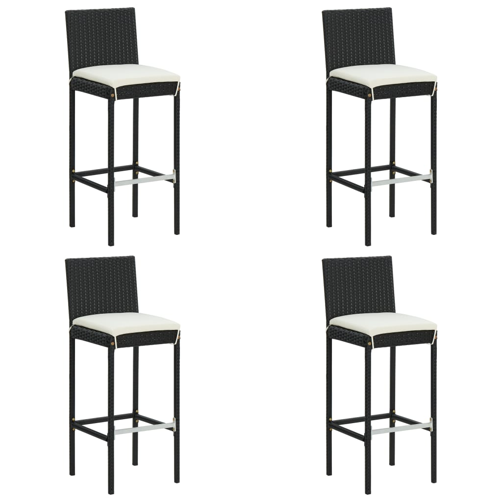 5 Piece Black Poly Rattan Garden Bar Set with Cushions