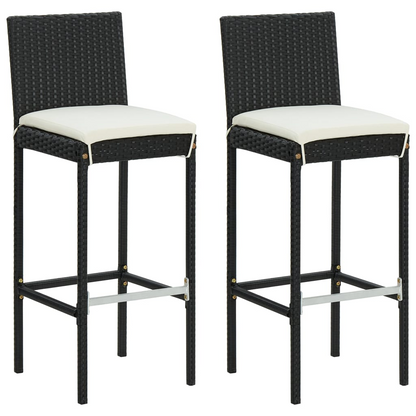  3 Piece Black Poly Rattan Garden Bar Set with Cushions