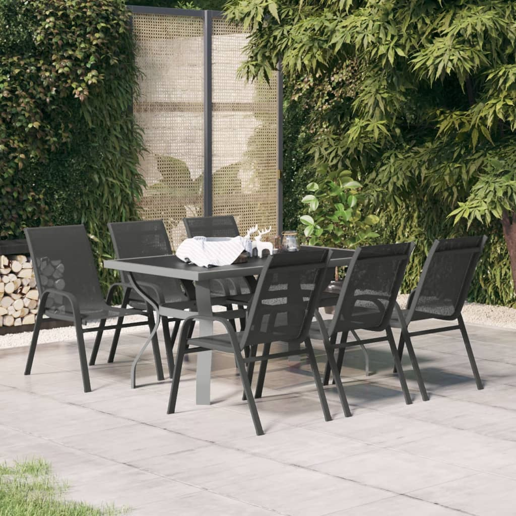 7 Piece Grey and Black Garden Dining Set