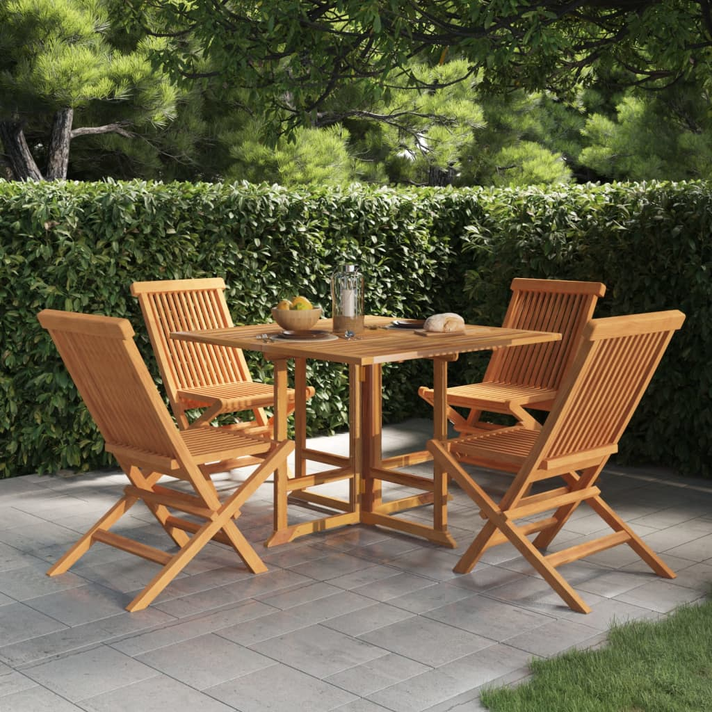 5 Piece Solid Teak Wood Folding Outdoor Dining Set