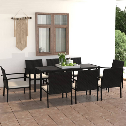 9 Piece Black Poly Rattan Outdoor Dining Set