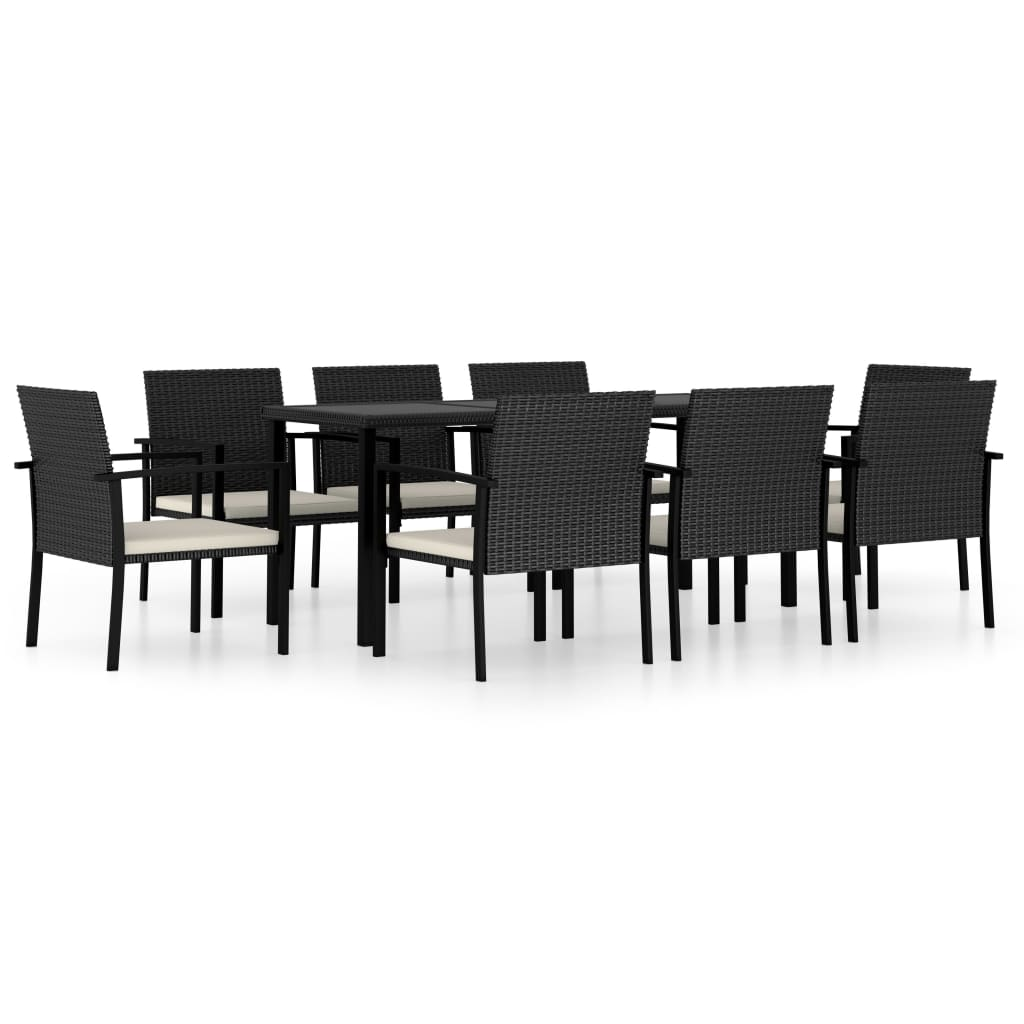 9 Piece Black Poly Rattan Outdoor Dining Set