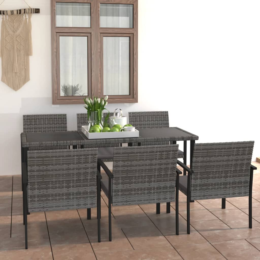 7 Piece Grey Poly Rattan Outdoor Dining Set