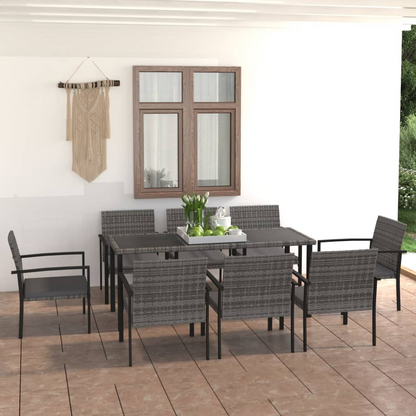 9 Piece Grey Poly Rattan Outdoor Dining Set