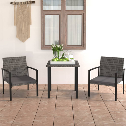 3 Piece Grey Poly Rattan Outdoor Dining Set