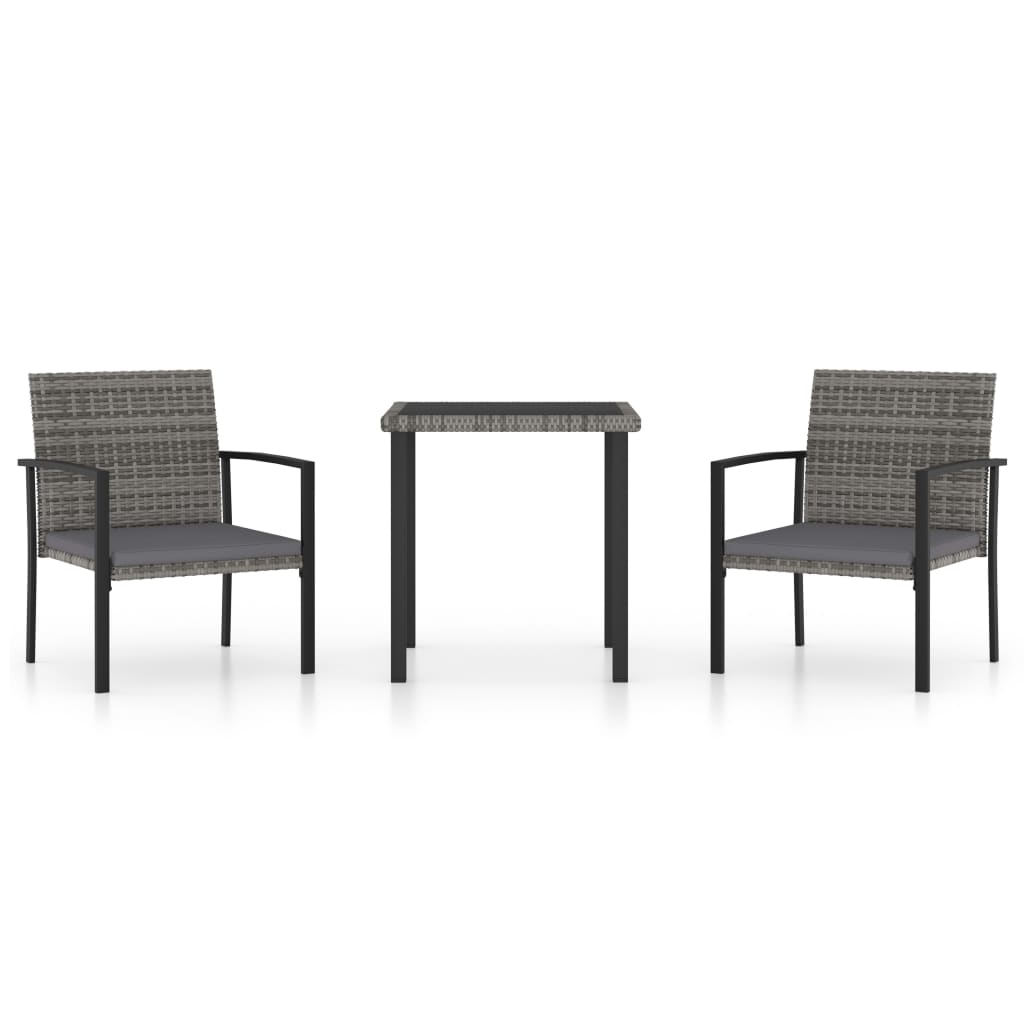 3 Piece Grey Poly Rattan Outdoor Dining Set