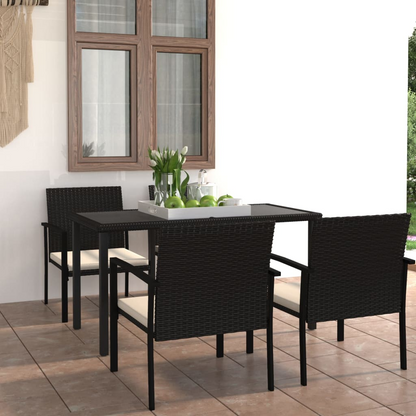 5 Piece Black Poly Rattan Outdoor Dining Set 