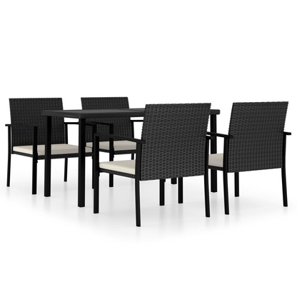 5 Piece Black Poly Rattan Outdoor Dining Set 