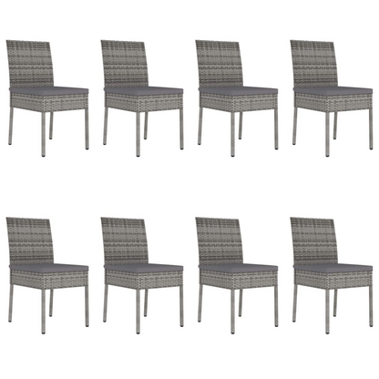 9 Piece Grey Poly Rattan Outdoor Dining Set with Cushions