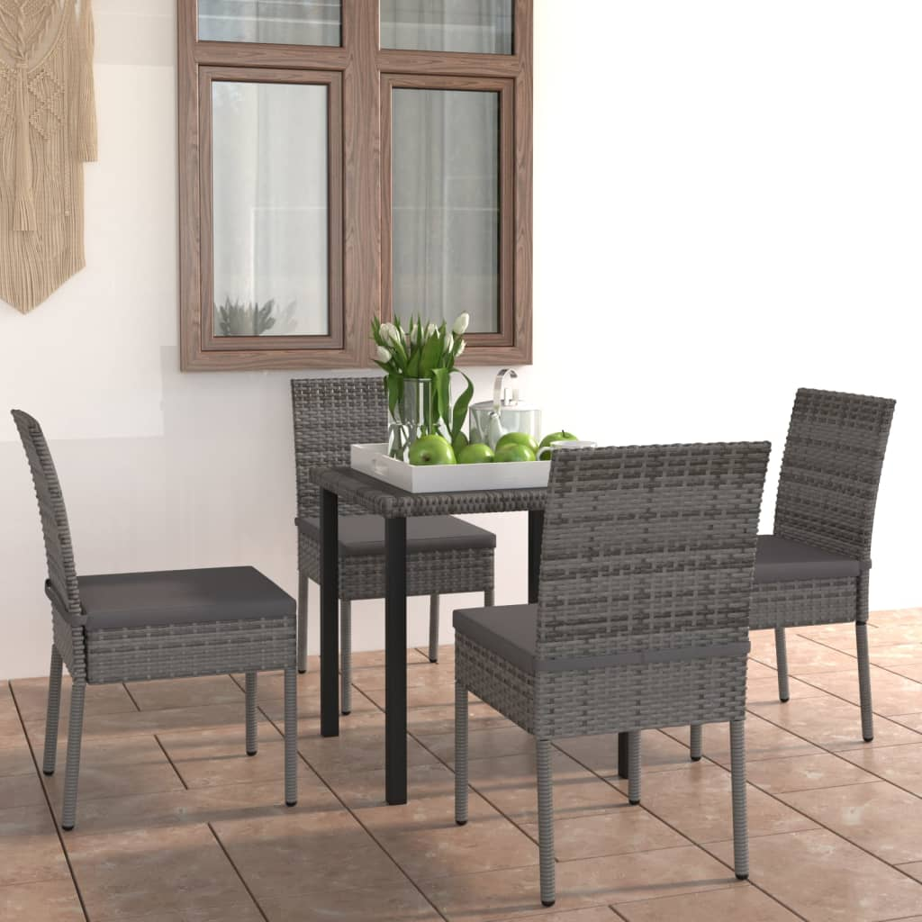 5 Piece Grey Poly Rattan Outdoor Dining Set with Cushions