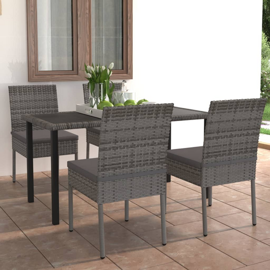 5 Piece Grey Poly Rattan Outdoor Dining Set with Cushions