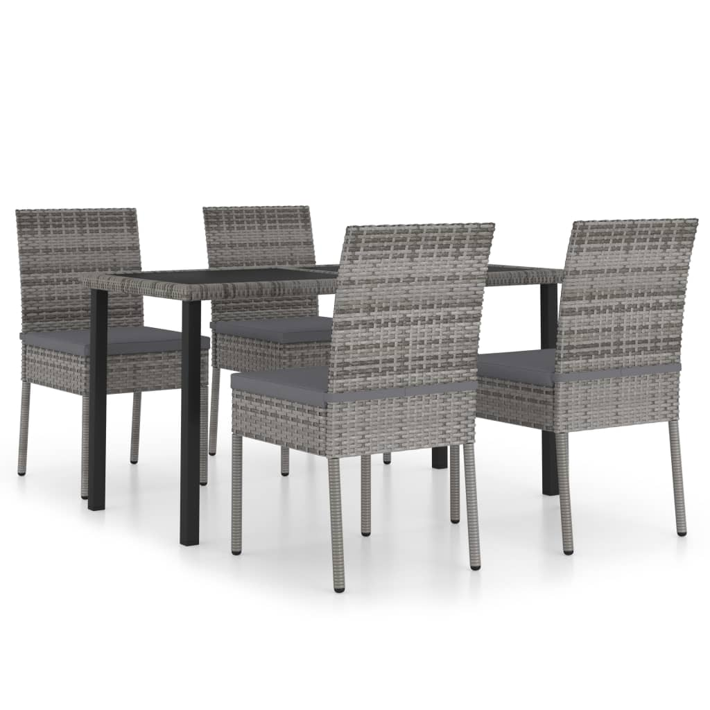 5 Piece Grey Poly Rattan Outdoor Dining Set with Cushions