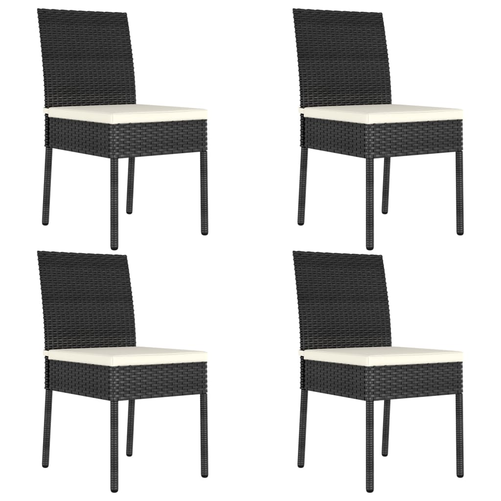 5 Piece Black Poly Rattan Outdoor Dining Set with Cushions