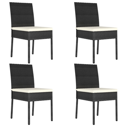 5 Piece Black Poly Rattan Outdoor Dining Set with Cushions