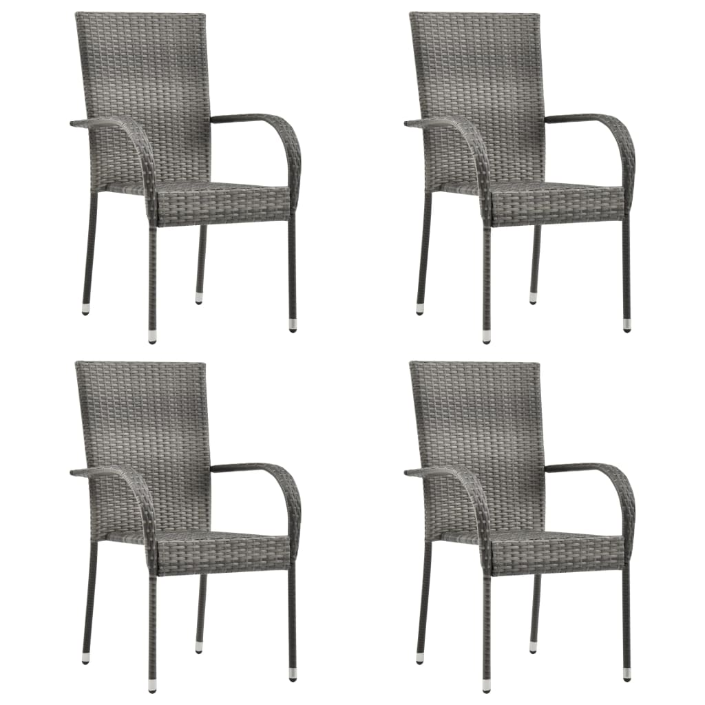  Grey Poly Rattan Stackable Outdoor Chairs 4 pcs