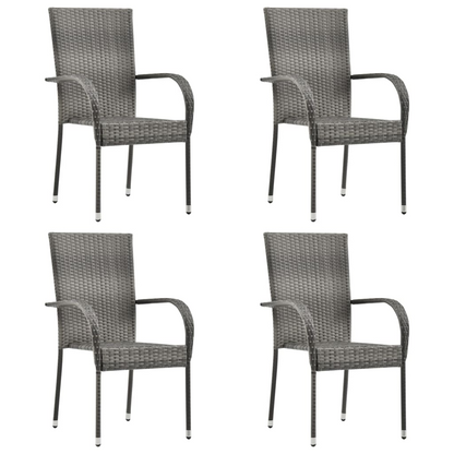  Grey Poly Rattan Stackable Outdoor Chairs 4 pcs