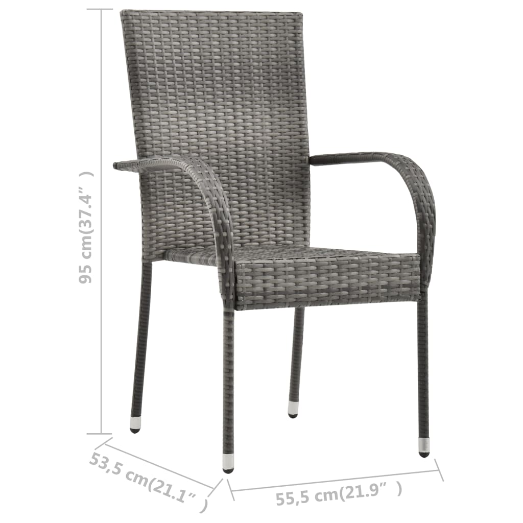  Grey Poly Rattan Stackable Outdoor Chairs 4 pcs