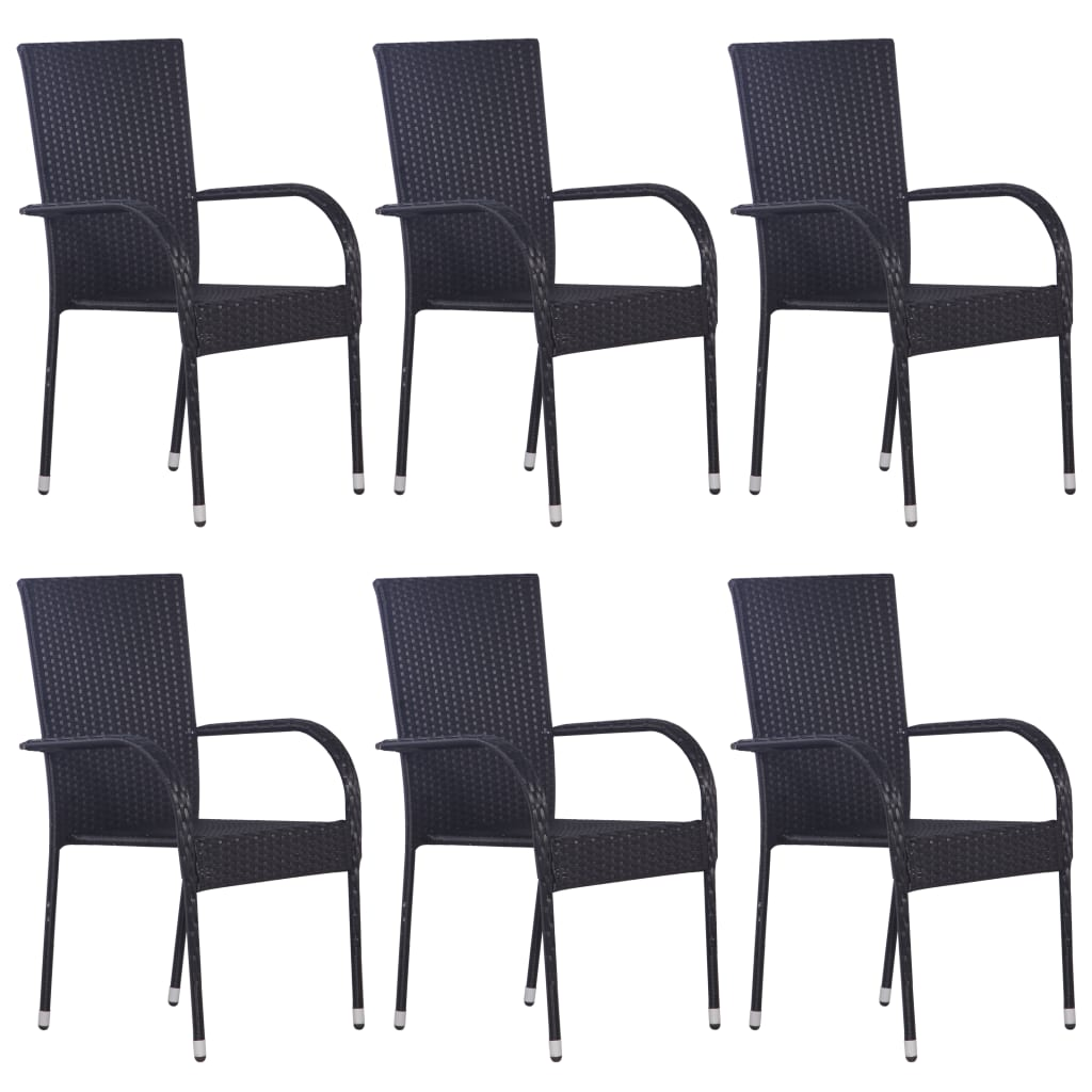 Stackable Black Poly Rattan Outdoor Chairs 6 pcs