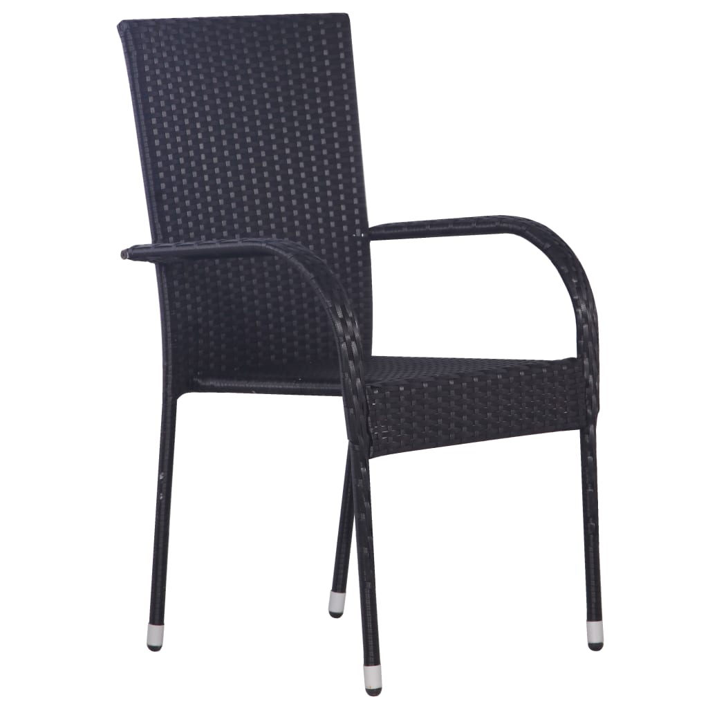 Stackable Black Poly Rattan Outdoor Chairs 6 pcs