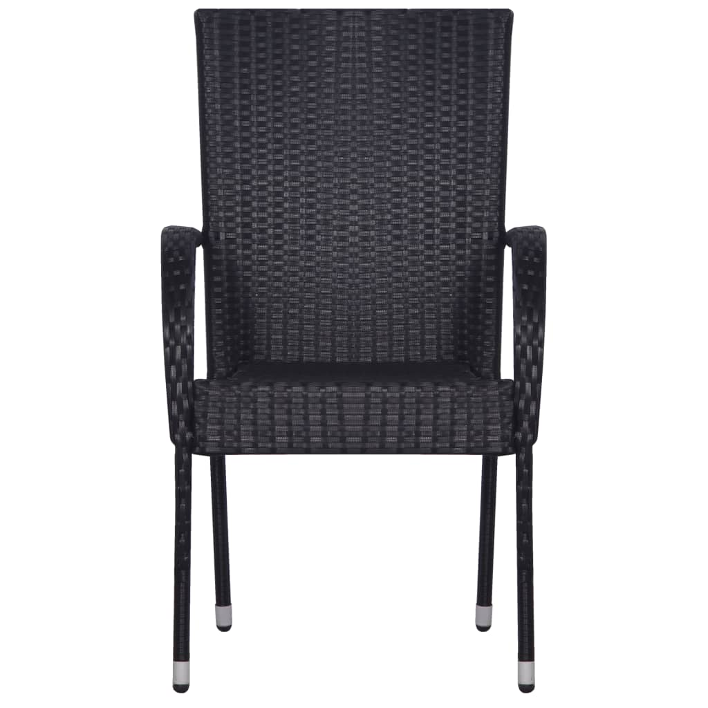 Stackable Black Poly Rattan Outdoor Chairs 6 pcs